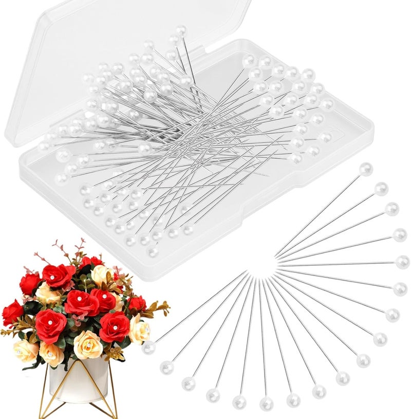 Notoke 150 PCS Pearl Pins for Bouquets, 1.4 Inch Boutonniere Pin Corsage FloralPins Sewing Pins for Fabric, Round Ball Pearl Head Straight Pin for DIY Crafts Jewelry Making Sewing Wedding Flower - Image 1